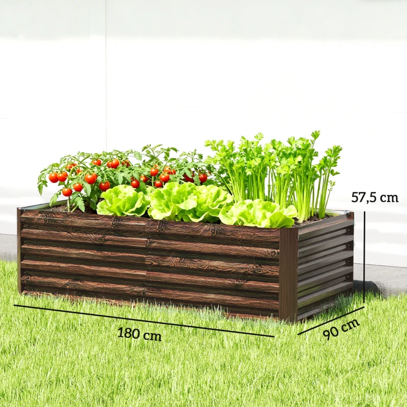 Outsunny Hochbeet mit offenem Boden und abgerundeten Kanten, 180x90x57.5 cm, Dunkelbraun
