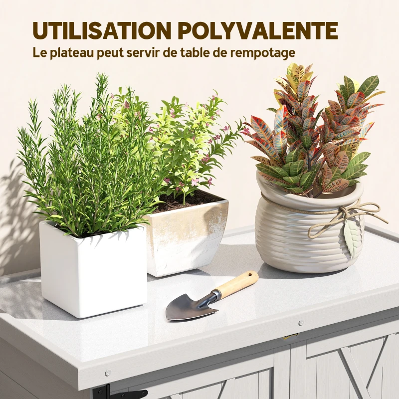 Outsunny Gartenschrank Gartenschrank 3 Regale 2 Türen Dach aus verzinktem Blech wasserdicht Massivholz 75 x 40 x 90 cm grau