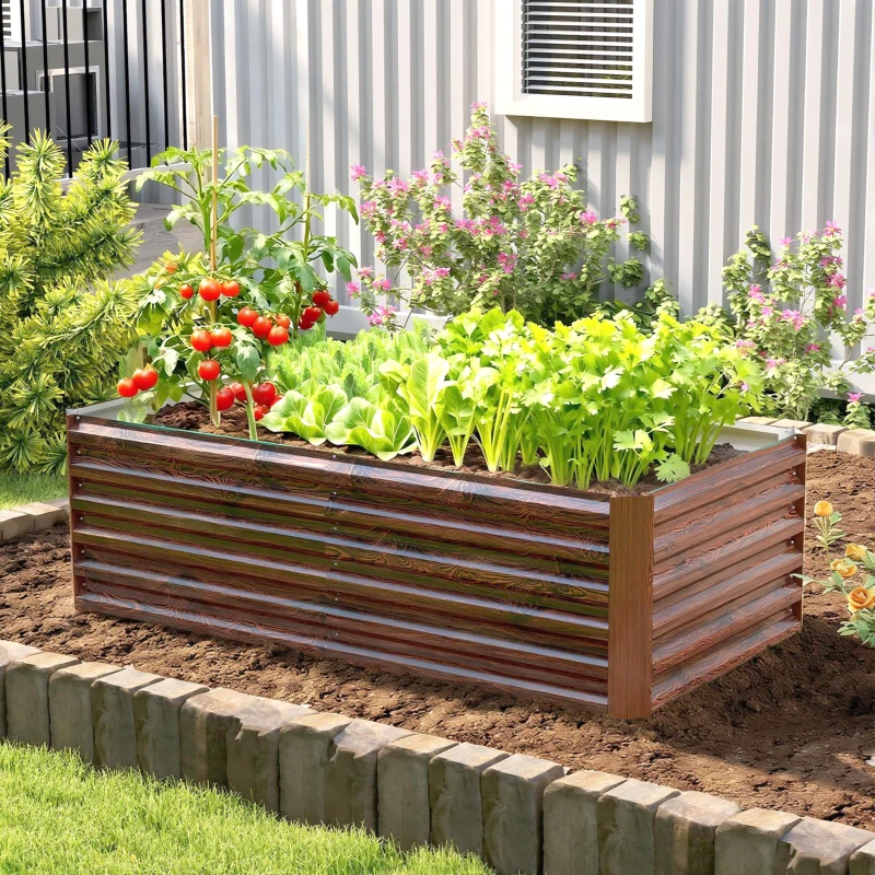 Outsunny Hochbeet mit offenem Boden und abgerundeten Kanten, 180x90x57.5 cm, Dunkelbraun