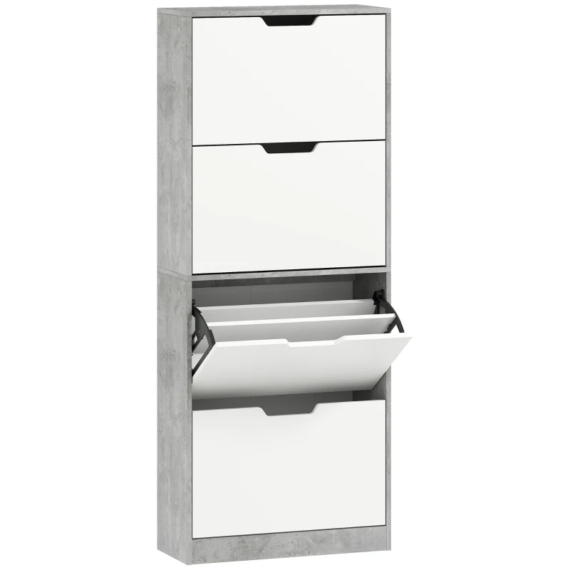 HOMCOM Meuble à chaussures moderne gain de place à 4 portes pour 16 paires, 62.5x26x156 cm, Gris ciment