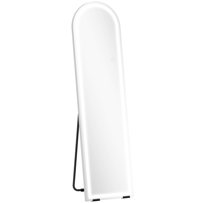 HOMCOM Miroir pleine longueur avec lumières LED, 150 x 40 cm, en arc, dimmable, 3 couleurs de lumière, sur pied ou fixation murale, Blanc