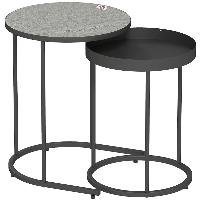 HOMCOM Lot de 2 tables de salon emboîtables, design plateau, métal, gris