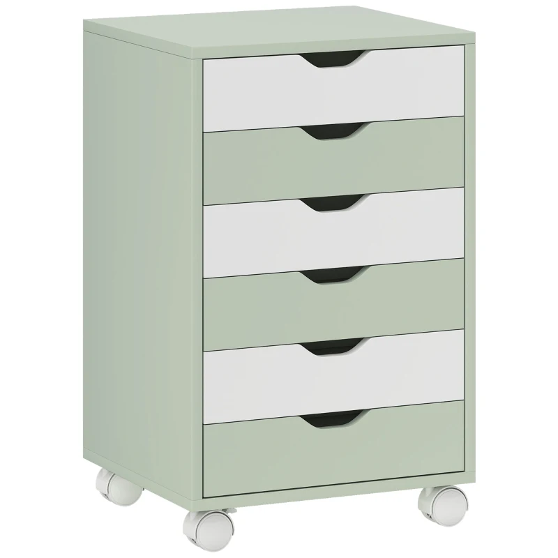 HOMCOM Caisson de Bureau Archivage Mobile avec 6 Tiroirs Roulettes Guides Coulissants Silencieux pour Bureau Maison Vert