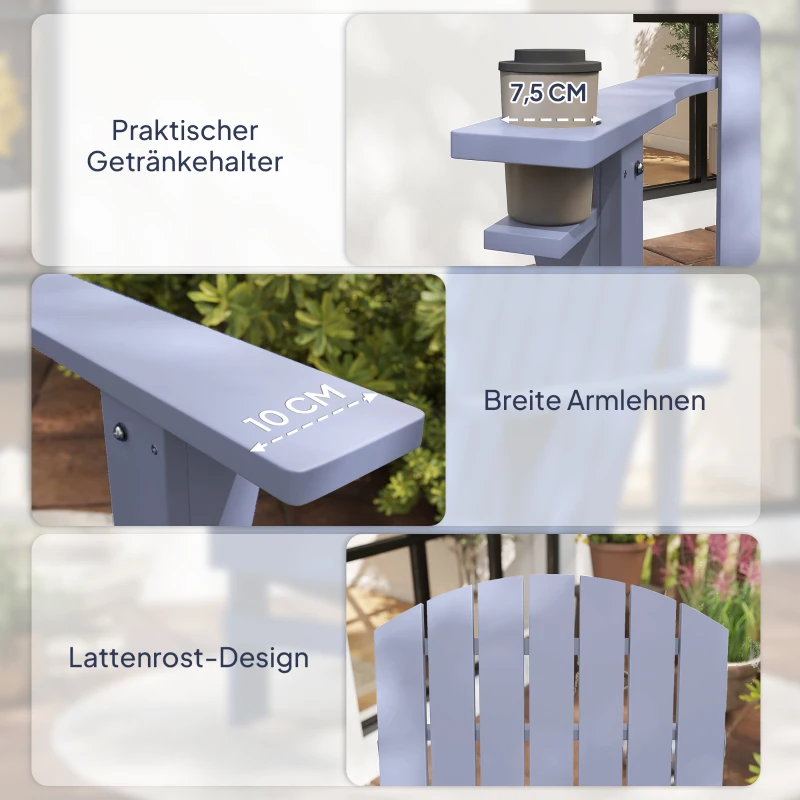 Outsunny Sedia Adirondack in legno massello con portabicchiere, Grigio