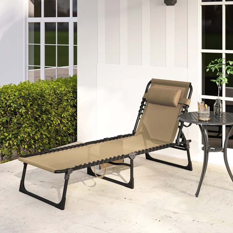 Outsunny Klappbare Gartenliege mit 5-fach verstellbarer Rückenlehne und Kissen, 185x58x30cm, Beige