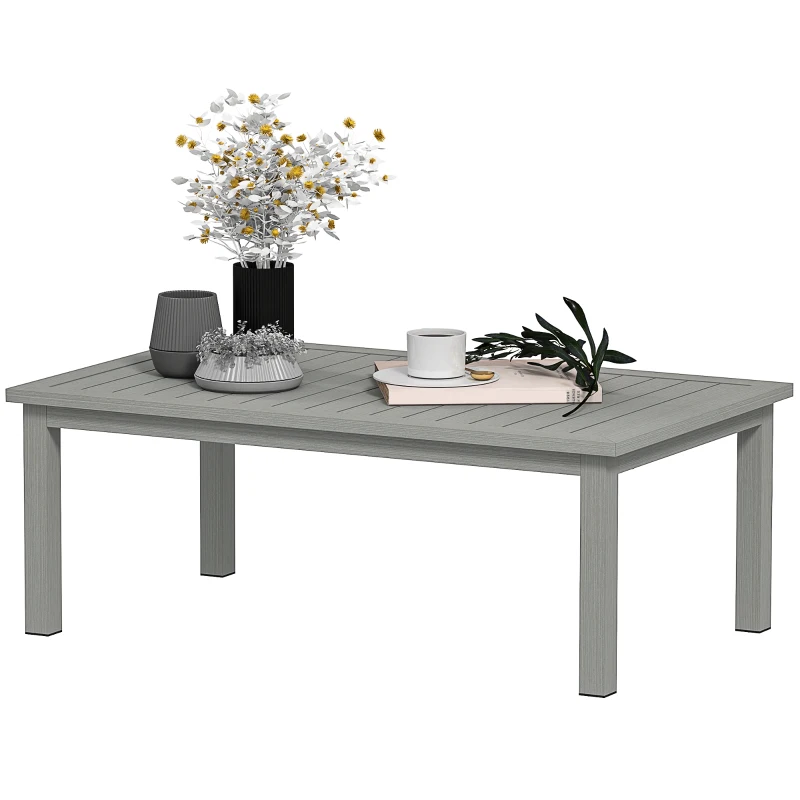 Outsunny Rechteckiger Couchtisch mit Lamellenplatte für Innen/Außen aus Aluminium, 100 x 60 x 37 cm, grau