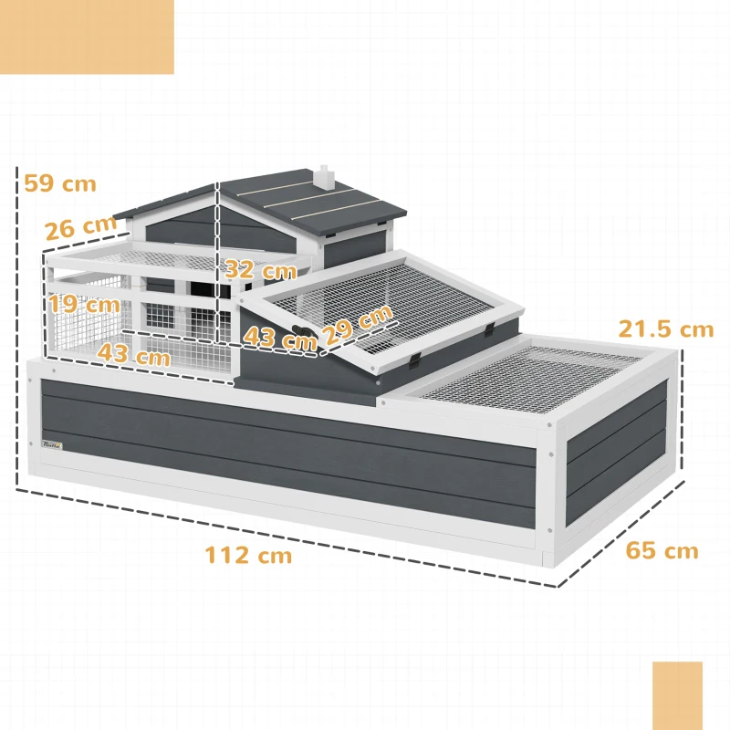 PawHut Casă pentru țestoase, 2 nivele, pentru interior și exterior, balcon, lemn de brad, gri