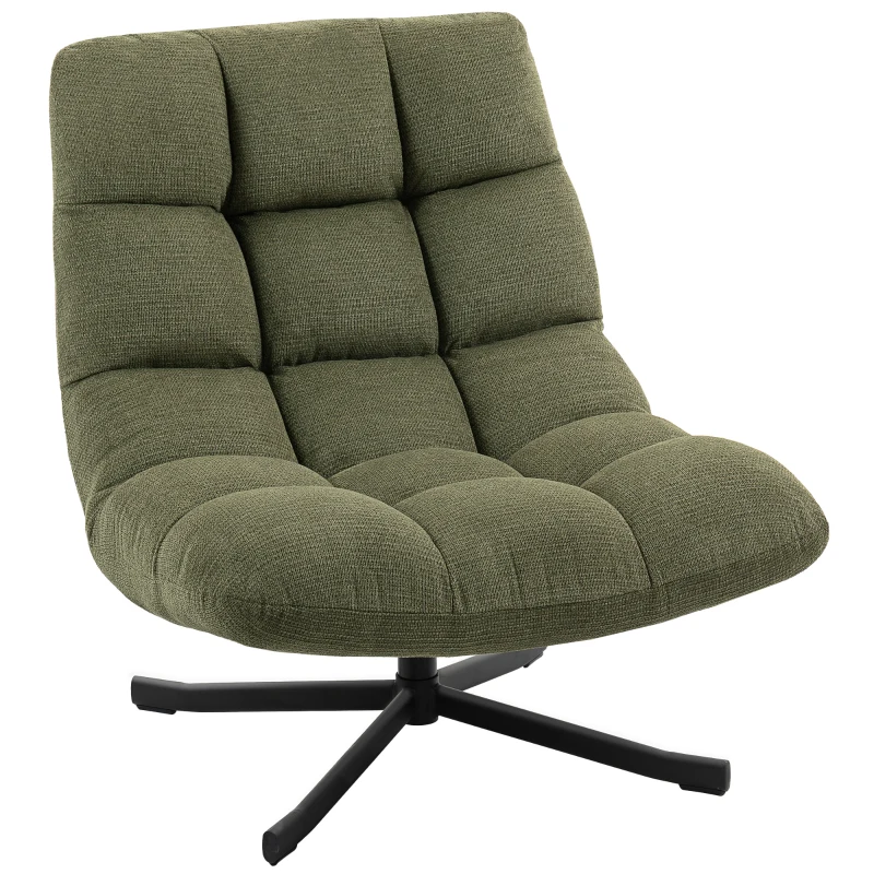 HOMCOM Fauteuil pivotant Lounge à large assise, aspect chenille déperlant, pieds en acier croisés, Vert