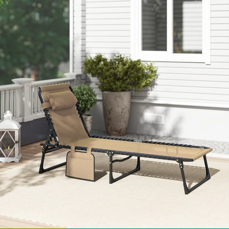 Outsunny Klappbare Gartenliege mit 5-fach verstellbarer Rückenlehne und Kissen, 185x58x30cm, Beige