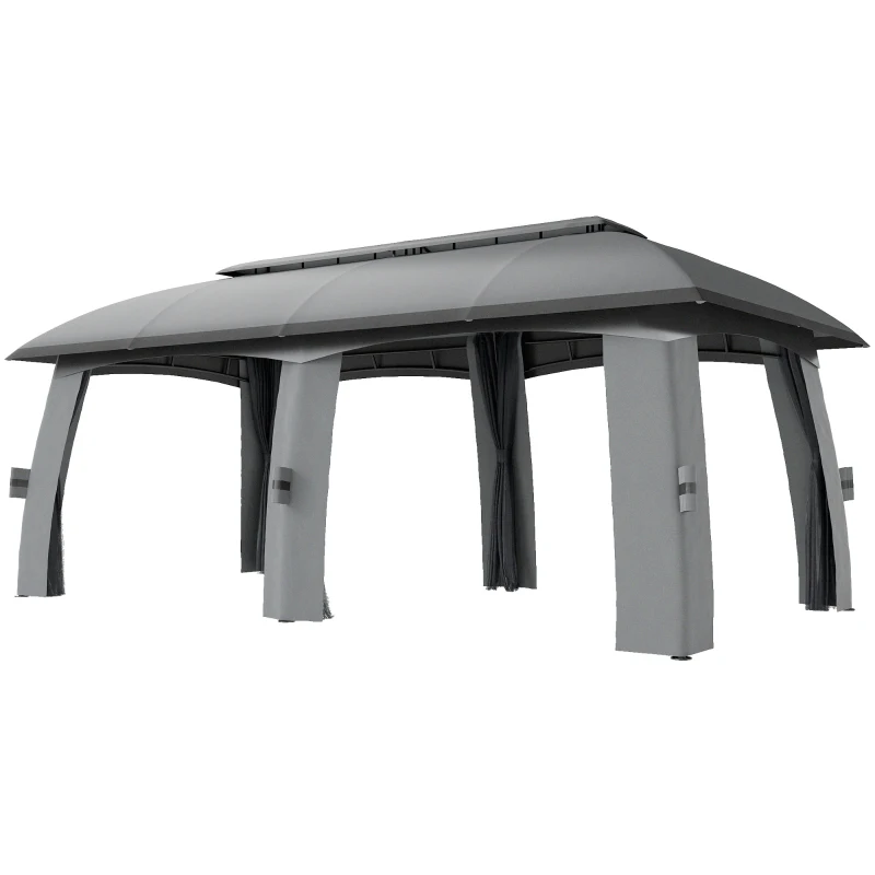 Outsunny Gazebo con zanzariere e doppio tetto per 15 persone, 3x6x3 m, Grigio scuro