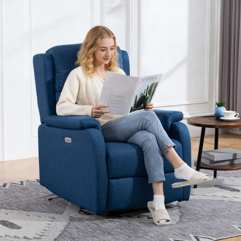 HOMCOM Elektrischer Relaxsessel mit Fußstütze, Stoff in Leinenoptik, 79x90x106 cm, Dunkelgrau