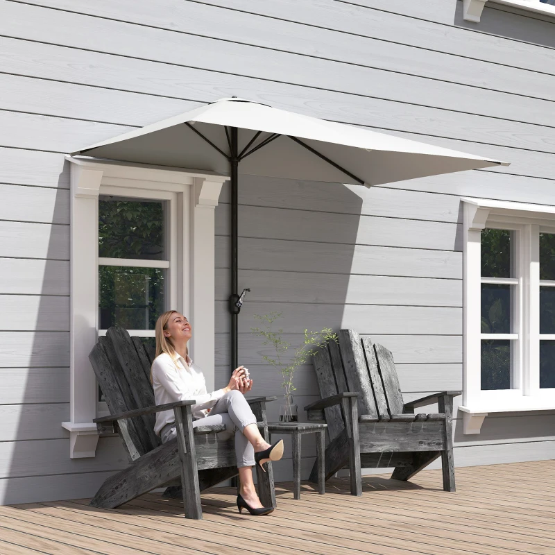 Outsunny Halbsonnenschirm Ø 230 cm Balkon- und Terrassen-Sonnenschirm mit Kurbel UV-Schutz Polyester, Creme