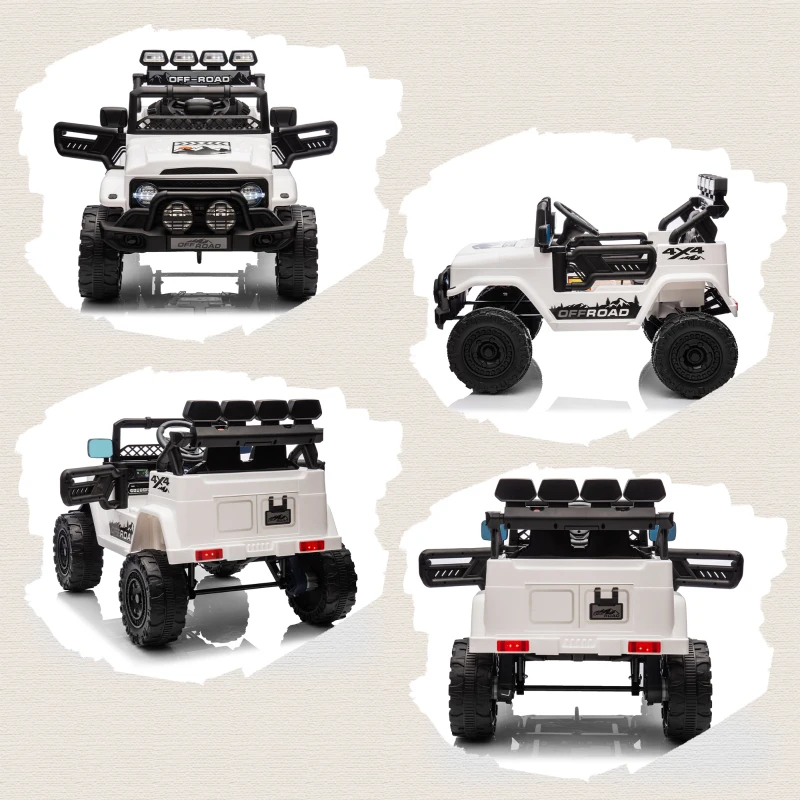 AIYAPLAY Kinder-Geländewagen mit Scheinwerfern, Hupe, Gurt und Fernbedienung, aus PP und Metall, 99x66x68.5 cm, Weiß