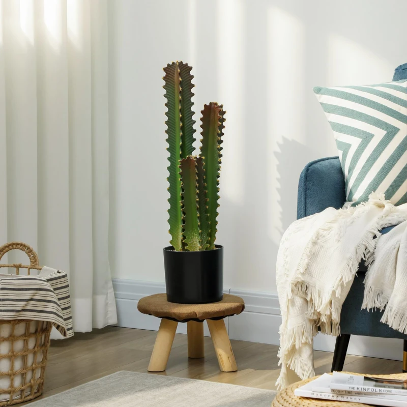 HOMCOM Cactus Artificial 66 cm Plantă Artificială Decorativă cu Ghiveci și 3 Frunze pentru Decor Interior Verde