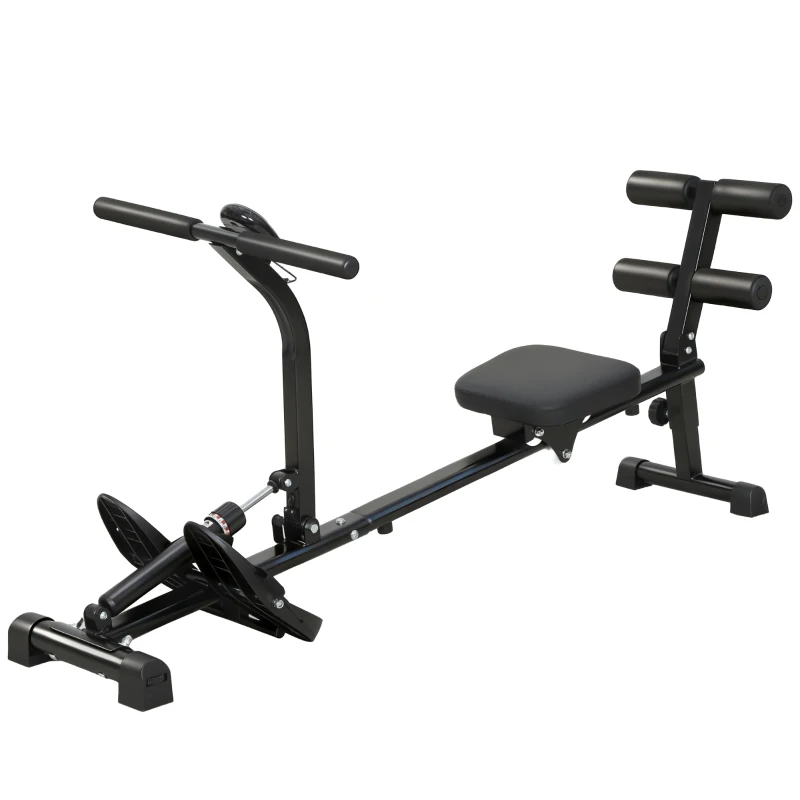 SPORTNOW Machine à ramer, rameur pour sit-ups, réglable en 12 niveaux, appareil cardio 2-en-1, écran LCD, acier, plastique, noir