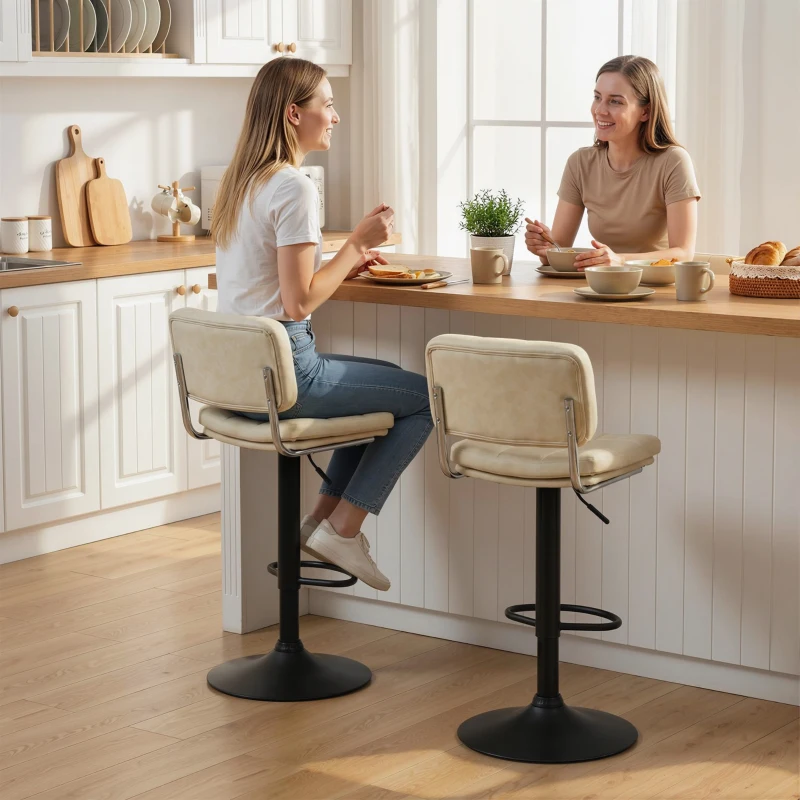 HOMCOM Set de 2 scaune de bar vintage capitonate - rotative, reglabile - suport pentru picioare - tapițerie sintetică cremă