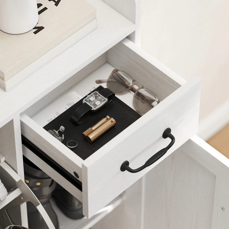 HOMCOM Schmaler Schuhschrank mit 2 Klappschubladen Verstellbare Einlegeböden für 12 Paar für wenig Platz 106,7x26x116cm Weiß