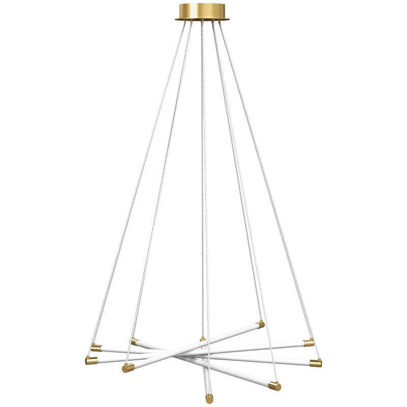 HOMCOM Plafonnier LED, 50W, 5 tubes lumineux réglables, modulable, plafonnier pour salon, salle à manger, cuisine, Or+Blanc