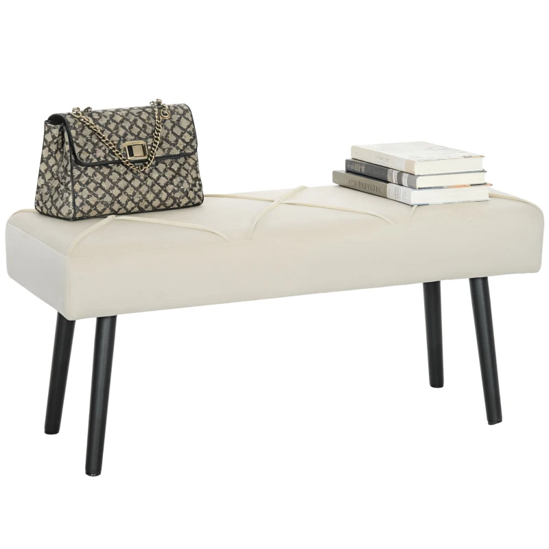 HOMCOM Multifunktionale Bettbank mit Stahlbeinen und gepolstertem Sitz für Eingangsbereich, Flur, 100x36x45 cm, Cremeweiß
