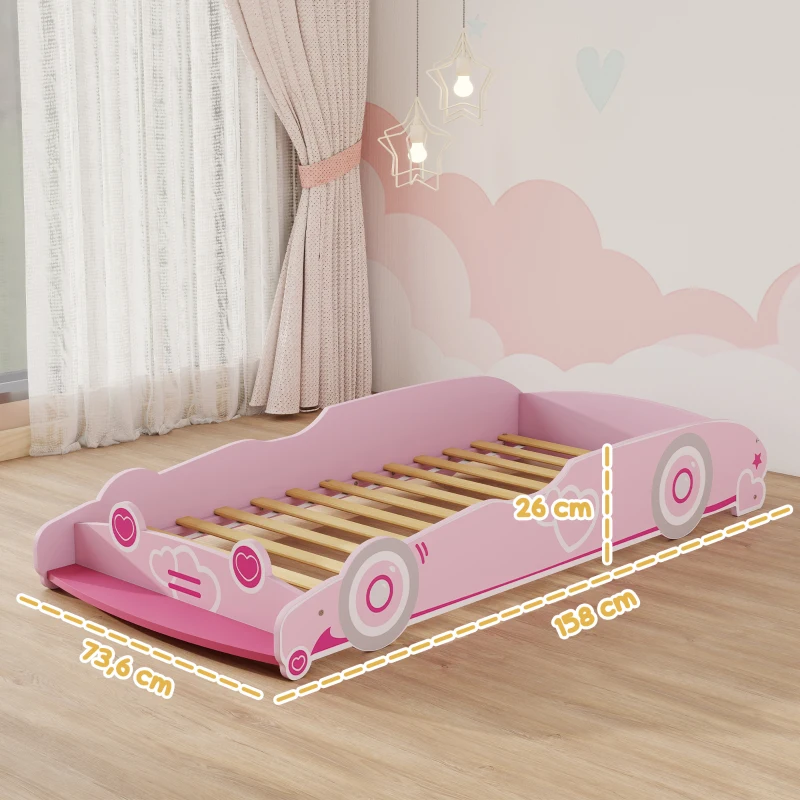 AIYAPLAY Lit enfant 70x140 cm avec barrière anti-chute et sommier, tête de lit en forme de voiture rose