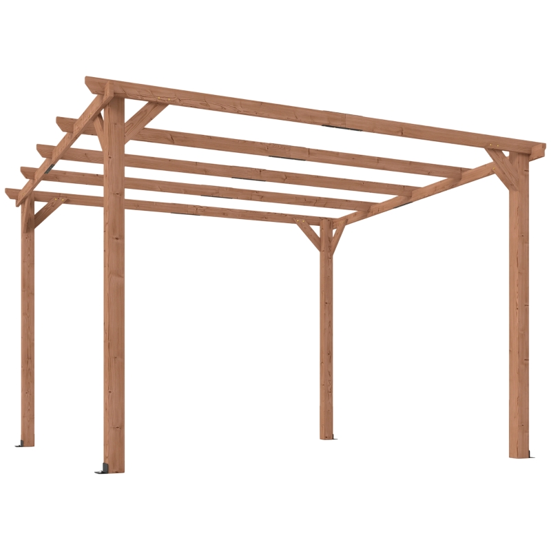 Outsunny Gartenpergola 3x3 m aus Fichtenholz mit Dreieckstützen und 5 Querbalken, Holzfarbe