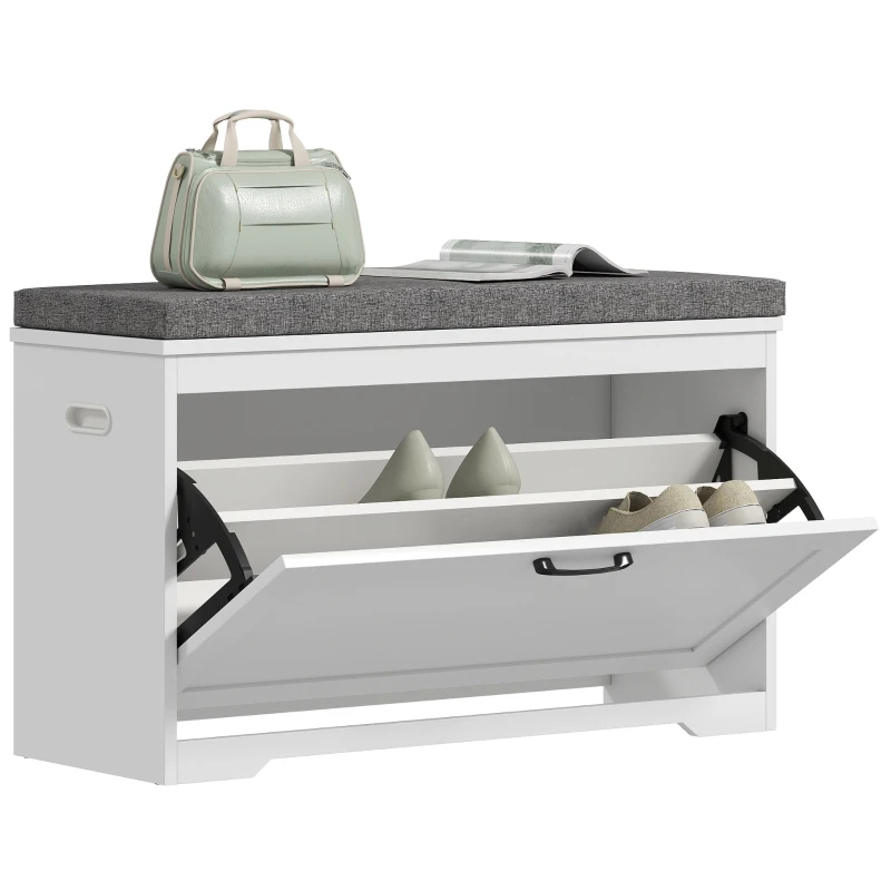 HOMCOM Banc à chaussures moderne avec assise rembourrée étagère réglable pour 8 paires de chaussures pour entrée 80x30x50 cm Blanc