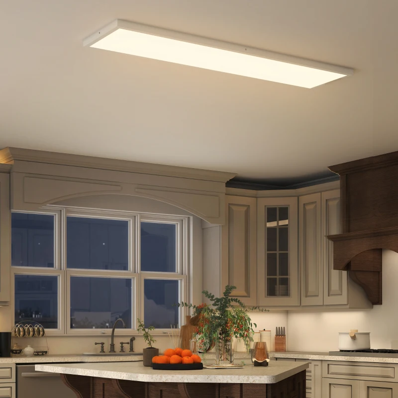 HOMCOM Set de 4 lămpi de tavan cu culoare reglabilă, comutator DIP și de perete 3000K/4000K/6000K 120x30x3,7 cm Alb