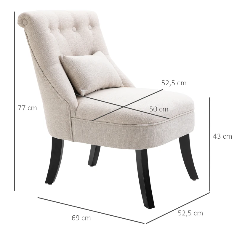 HOMCOM Poltrona Imbottita Morbida con Cuscino Lombare, per Leggere e Riposare, Rivestimento in Tessuto Effetto Lino, 52,5x69x77 cm, Bianco Crema