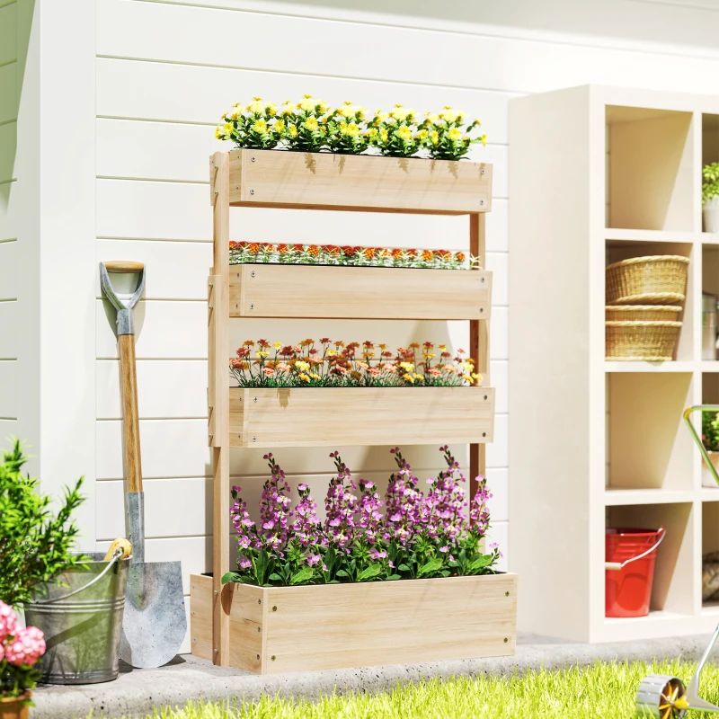 Outsunny Aiuola rialzata in legno, 4 livelli con fori di drenaggio, serra da giardino 88,5 x 45 x 140 cm legno naturale