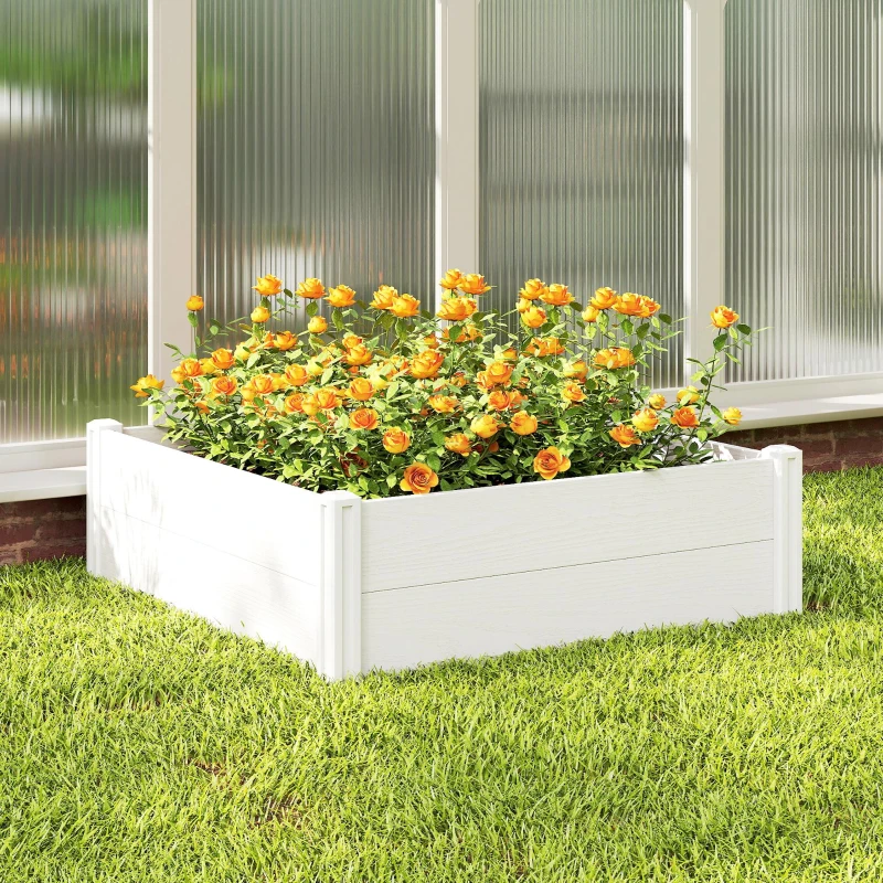 Outsunny Pat înălțat din plastic, modular, plantator cu montaj DIY, solariu 197 x 54 x 33 cm Alb