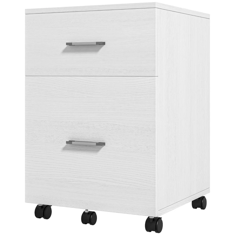 HOMCOM Comodă de birou cu 2 sertare Roți Arhivator mobil pentru fișiere A4 sau Letter 39,5x39x58,5 cm Alb