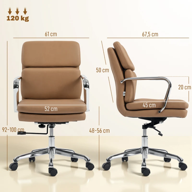 HOMCOM Bürostuhl, ergonomischer Bürostuhl, höhenverstellbar, hohe Rückenlehne, 360° drehbar, 61x67,5x100cm braun