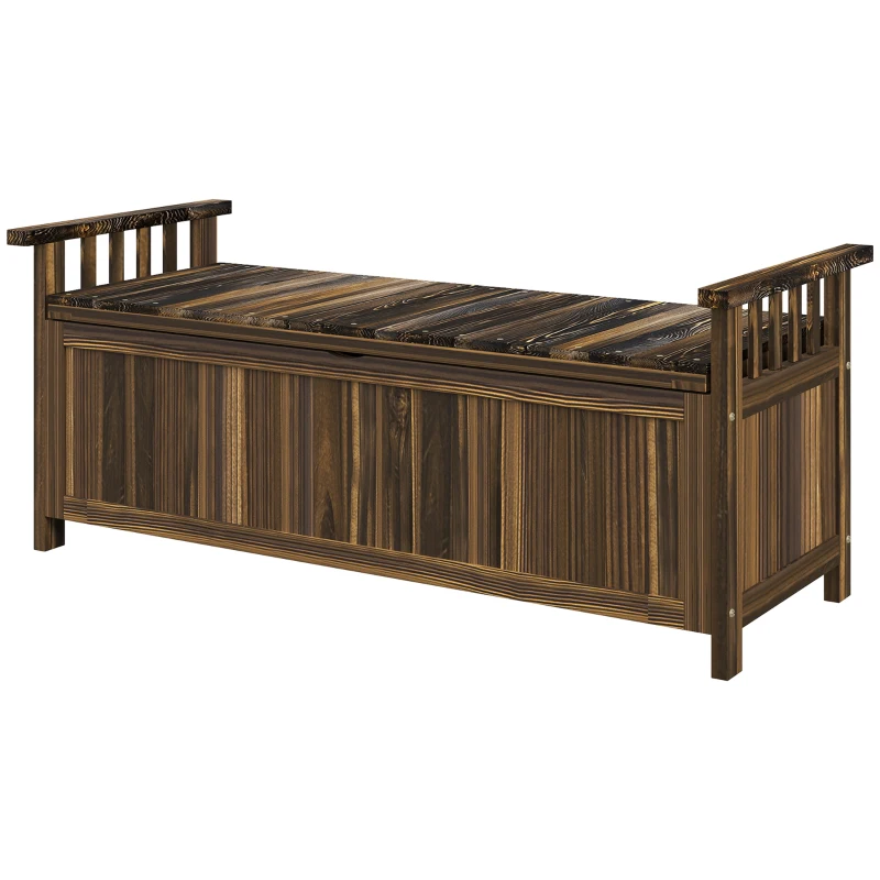 Outsunny Panca da giardino 2 posti con contenitore e braccioli, 128.5x52x53.5 cm, carbonizzato