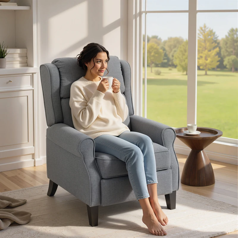 HOMCOM Relaxsessel bis 132° in Leinenoptikstoff mit Fußstütze, 74x84x102 cm, Grau