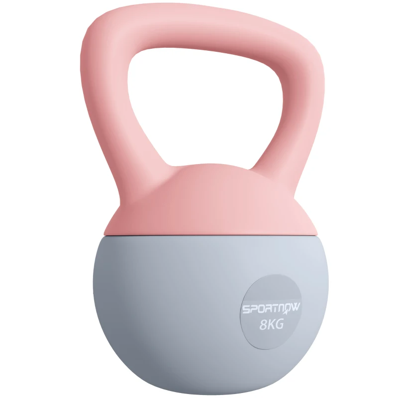 SPORTNOW Kettlebell 8 kg remplie de sable métallique et poignée antidérapante pour entraînement à domicile 19x19x28 cm Rose