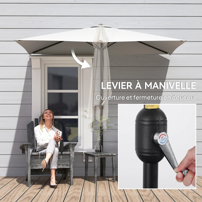 Outsunny Halbsonnenschirm Ø 230 cm Balkon- und Terrassen-Sonnenschirm mit Kurbel UV-Schutz Polyester, Creme