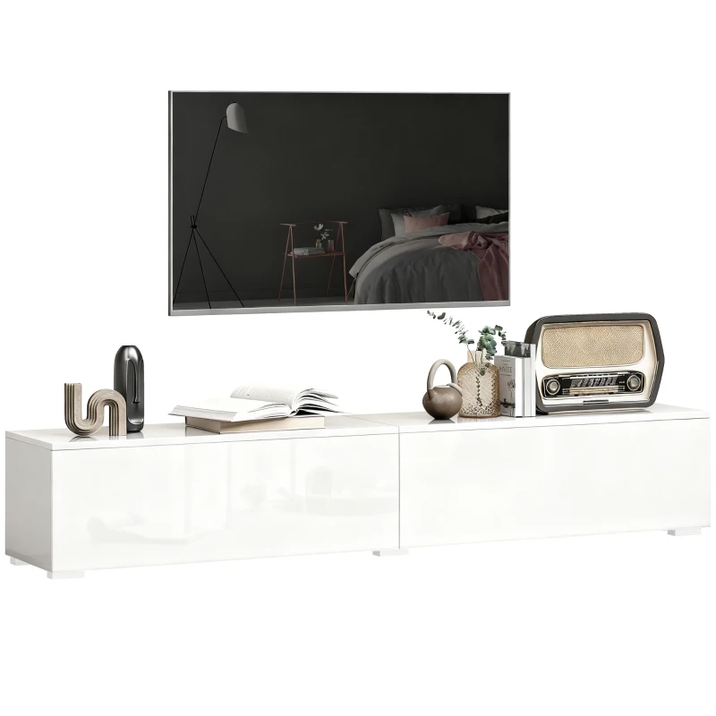 HOMCOM Wandhängendes TV-Möbel bis 190,5 cm mit Push-to-Open-Türen, 180x33x30 cm, Hochglanzweiß