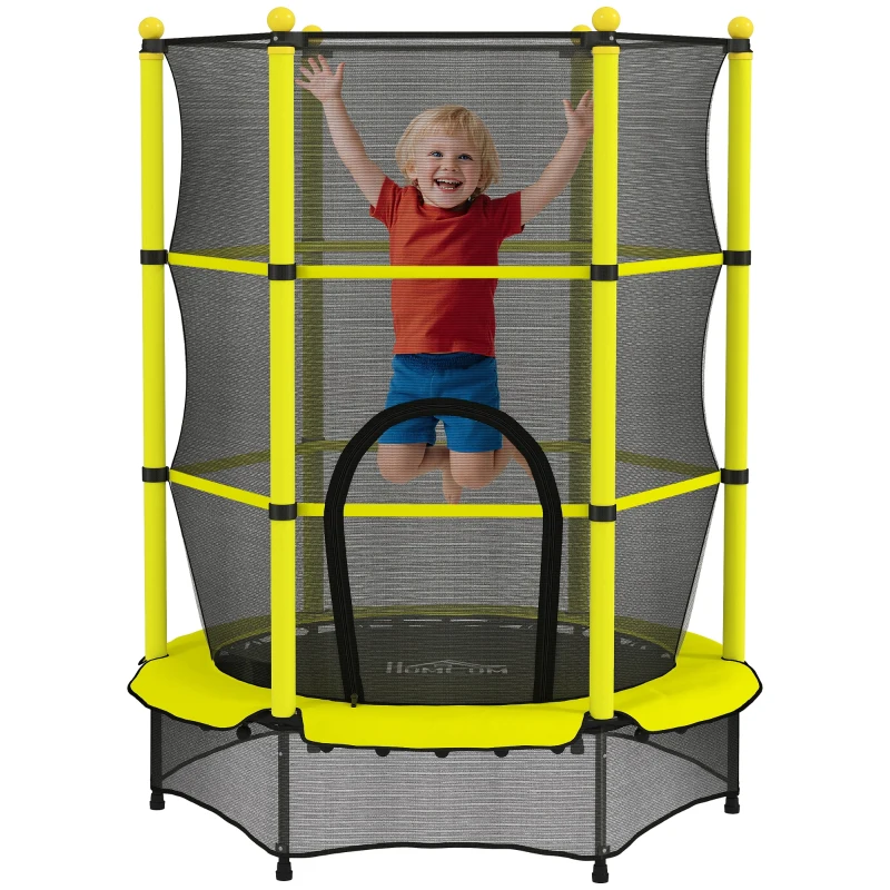 HOMCOM Kindertrampolin Ø140 cm für Kinder 3-10 Jahre mit Sicherheitsnetz Tragkraft 50 kg für Innen Außen Gelb