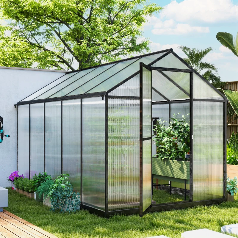 Outsunny Aluminium-Polycarbonat-Gewächshaus mit verstellbaren Dachfenstern 303x183x195 cm transparent
