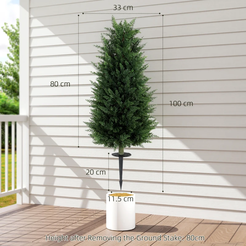 HOMCOM Set 2 cipressi artificiali con vaso incluso, Verde