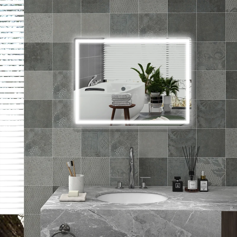 HOMCOM Specchio bagno LED con touch e antiappannamento, 60x80 cm, Bianco