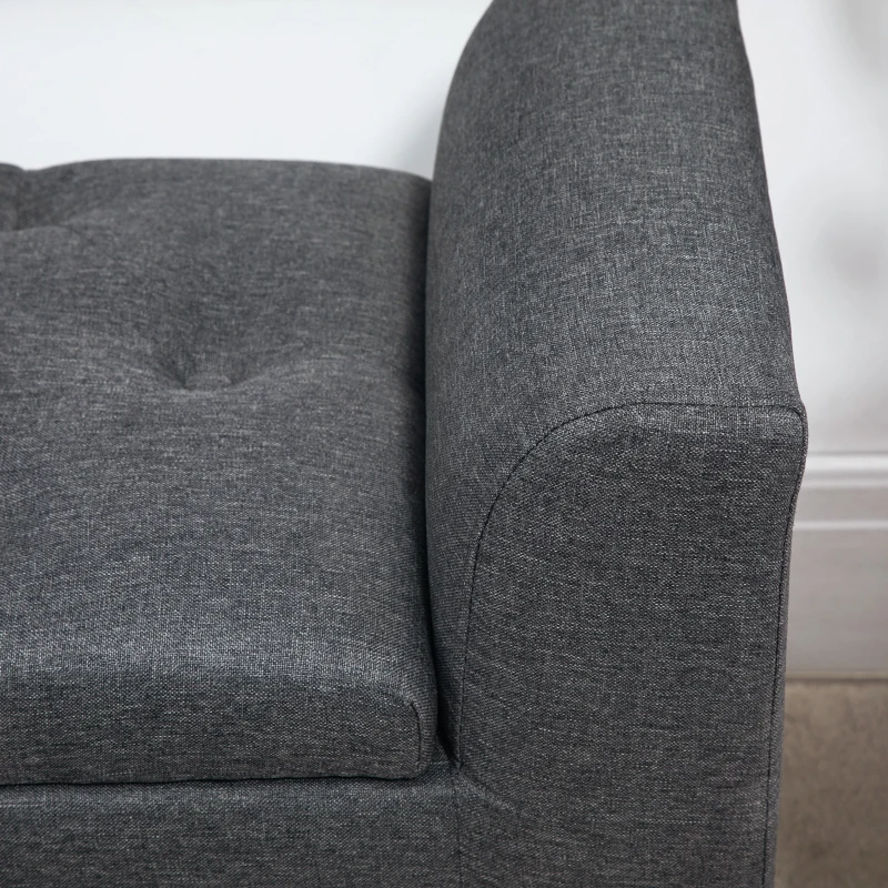 HOMCOM Panca Imbottita con Contenitore, Gambe in Legno, Portata fino a 130 kg, per Soggiorno, Camera e Ingresso, Effetto Lino, 116x44x58 cm, Grigio Scuro