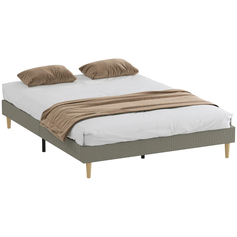 HOMCOM Bettgestell 160 x 200 cm mit Holzlattenrost, gepolstertes Doppelbett aus Kordvelours, grau