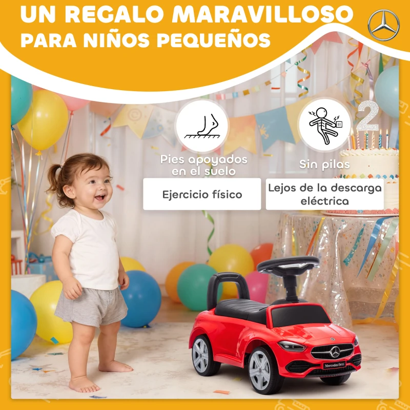 AIYAPLAY Porteur pour Enfants 18-36 Mois Mercedes-Benz Classe C avec Klaxon Sons de Moteur et Espace de Rangement Rouge