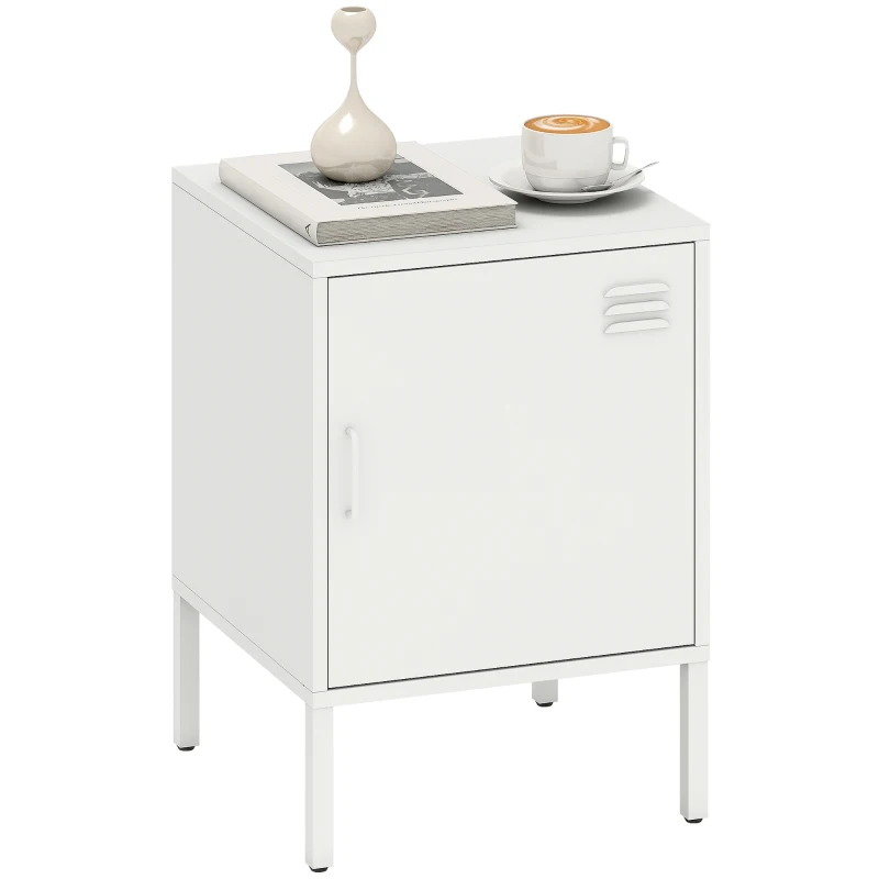 HOMCOM Table de chevet en acier, table d'appoint polyvalente, étagère réglable, pour chambre, salon, blanc