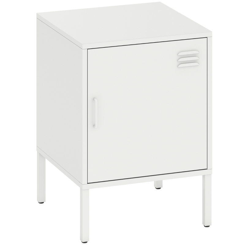 HOMCOM Table de chevet en acier, table d'appoint polyvalente, étagère réglable, pour chambre, salon, blanc