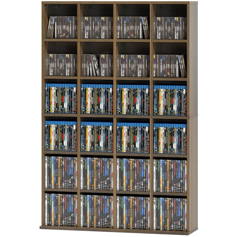 HOMCOM Multimedia-Aufbewahrungsmöbel 456 CD/ 336 DVD - Holzregal mit verstellbaren Regalböden, 89 x 130,5 cm, braun