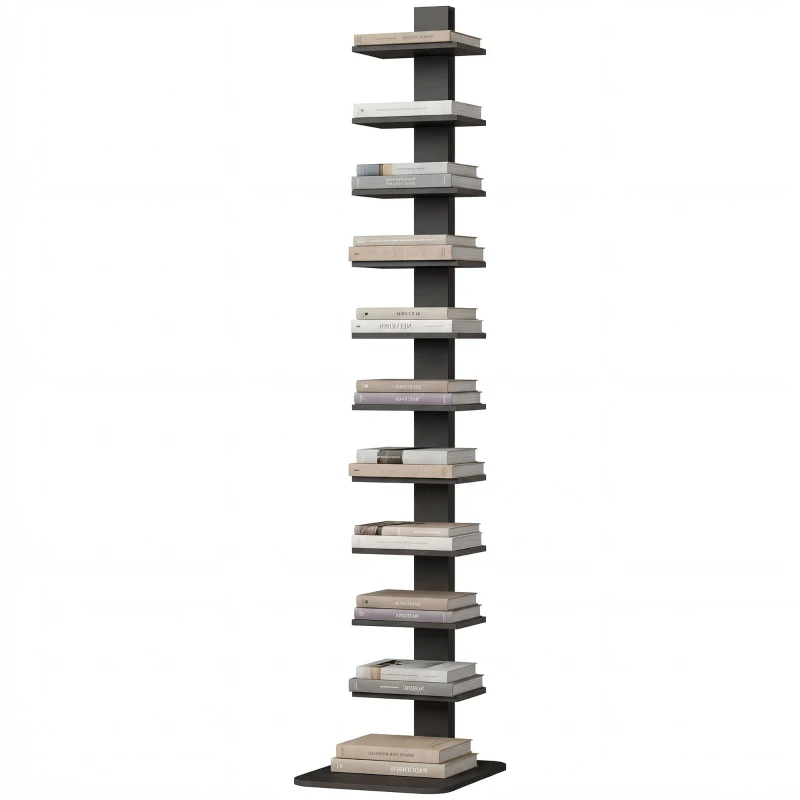 HOMCOM Modernes, hohes Bücherregal mit 11 Ablagen, platzsparend im Industrie-Stil, 34.5x41.5x163.5 cm, Schwarz