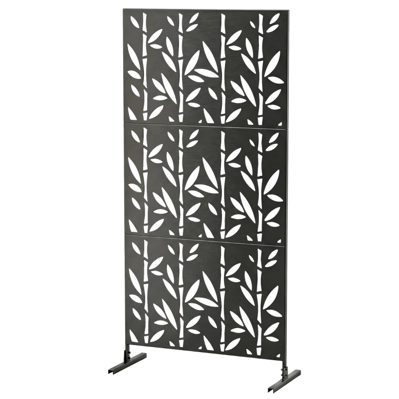 Outsunny Dekorativer Sichtschutz für Außen, Garten-Claustra 3 Paneele mit Bambusmuster Metall 92x40x192cm Schwarz