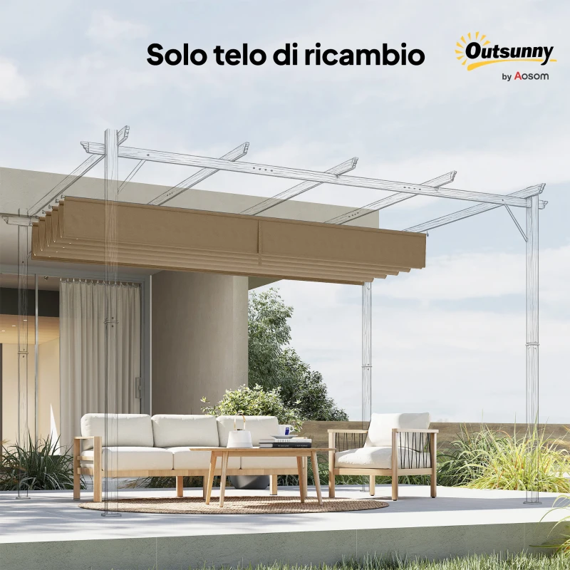 Outsunny Dach für Gazebo/Pergola mit 10 Ablauflöchern aus Polyester, 350x260 cm, für Pergola 4x3m, Hellbraun